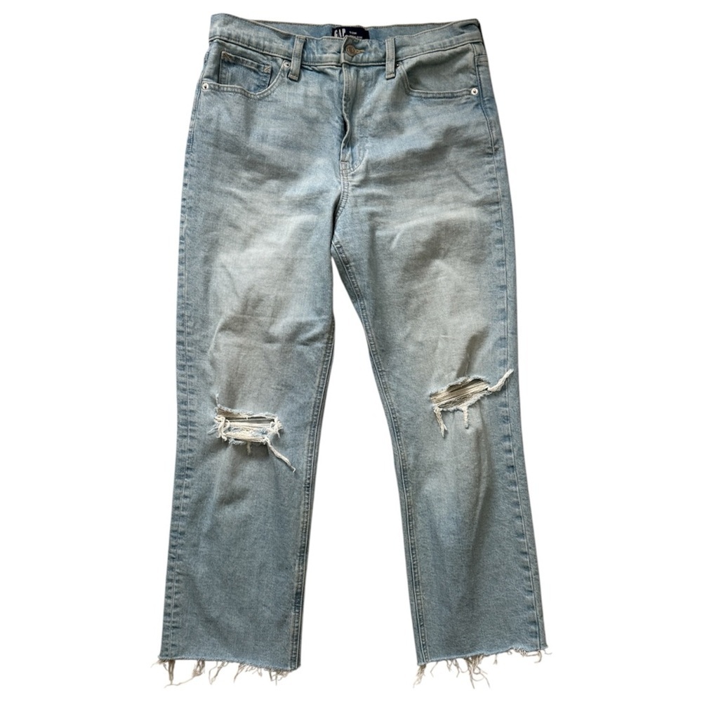 Gap Straight Jeans Womens 8/29R Light Wash Distressed High Rise Raw Hem